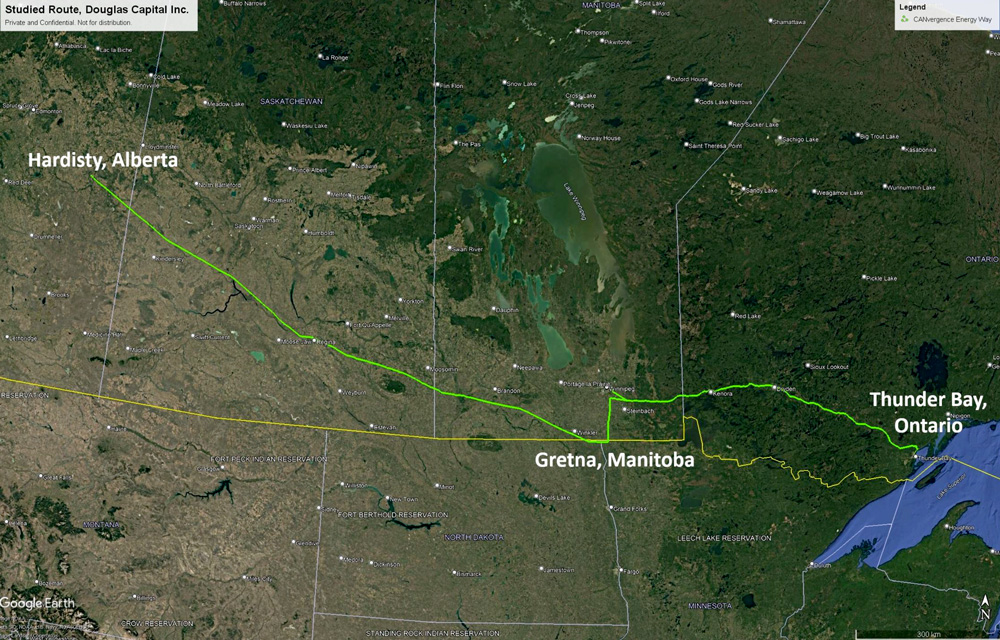 Proposed corridor route map - Hardisty AB to Thunder Bay ON